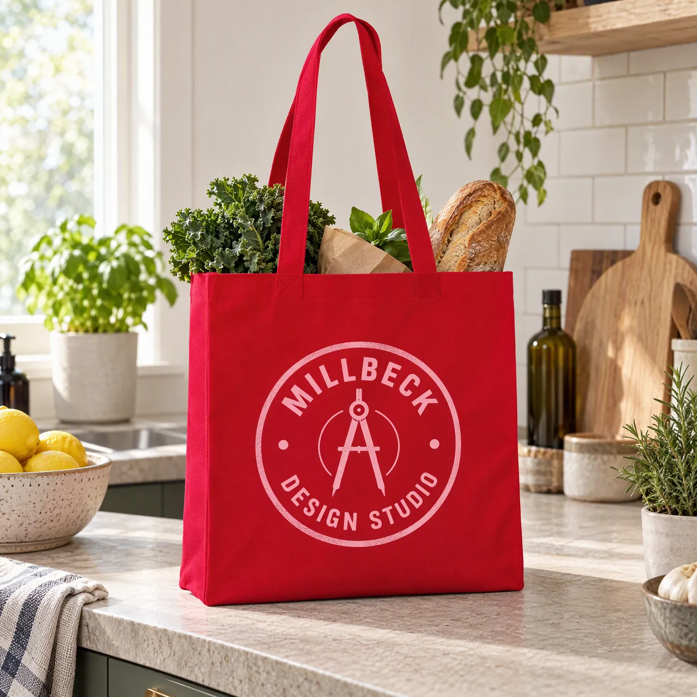 Fire Red Recycled Canvas Tote Bag, Printed with Your Logo lifestyle