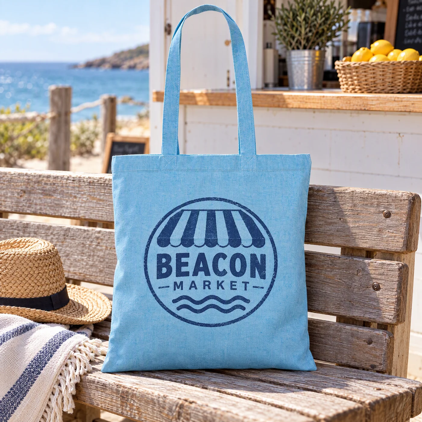 Sky Blue Marl Recycled Cotton Tote Bag lifestyle