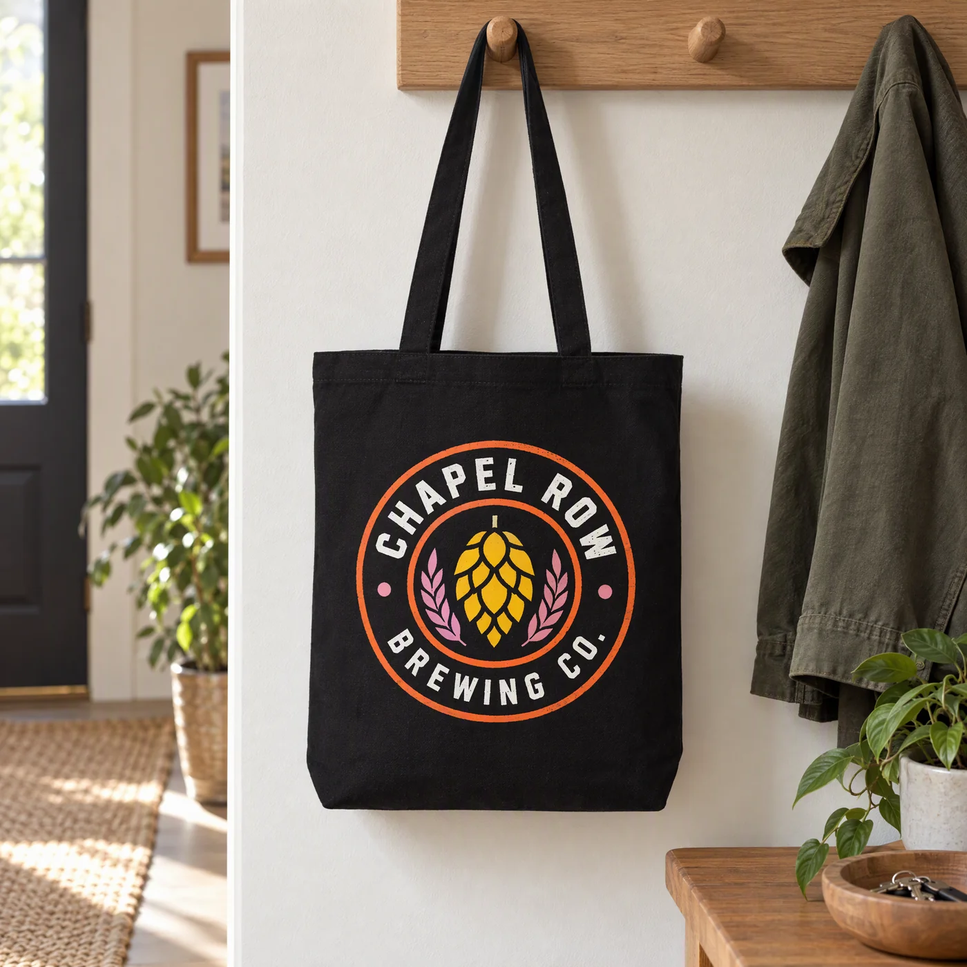 Black Recycled Canvas Tote with a Wide Gusseted Base lifestyle