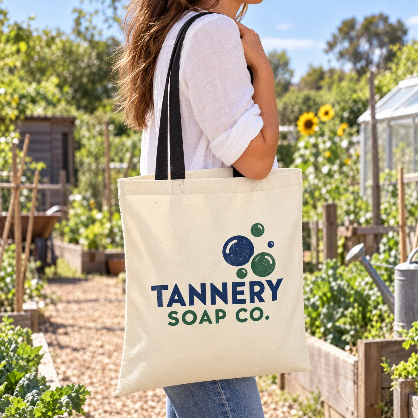 Natural Cotton Tote Bag with Black Contrast Handles lifestyle