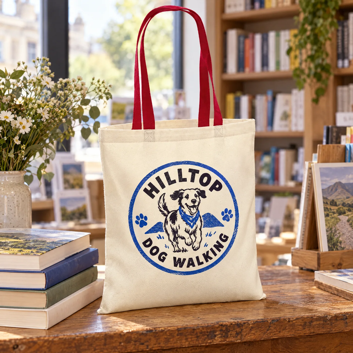 Red Handle Natural Cotton Tote Bag with Your Logo lifestyle