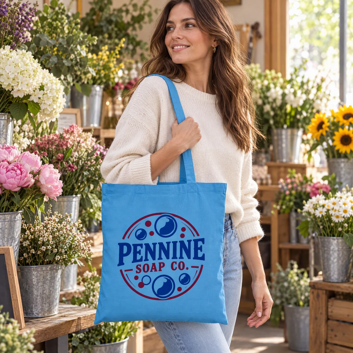 Light Blue Recycled Cotton Tote Bag, Printed lifestyle