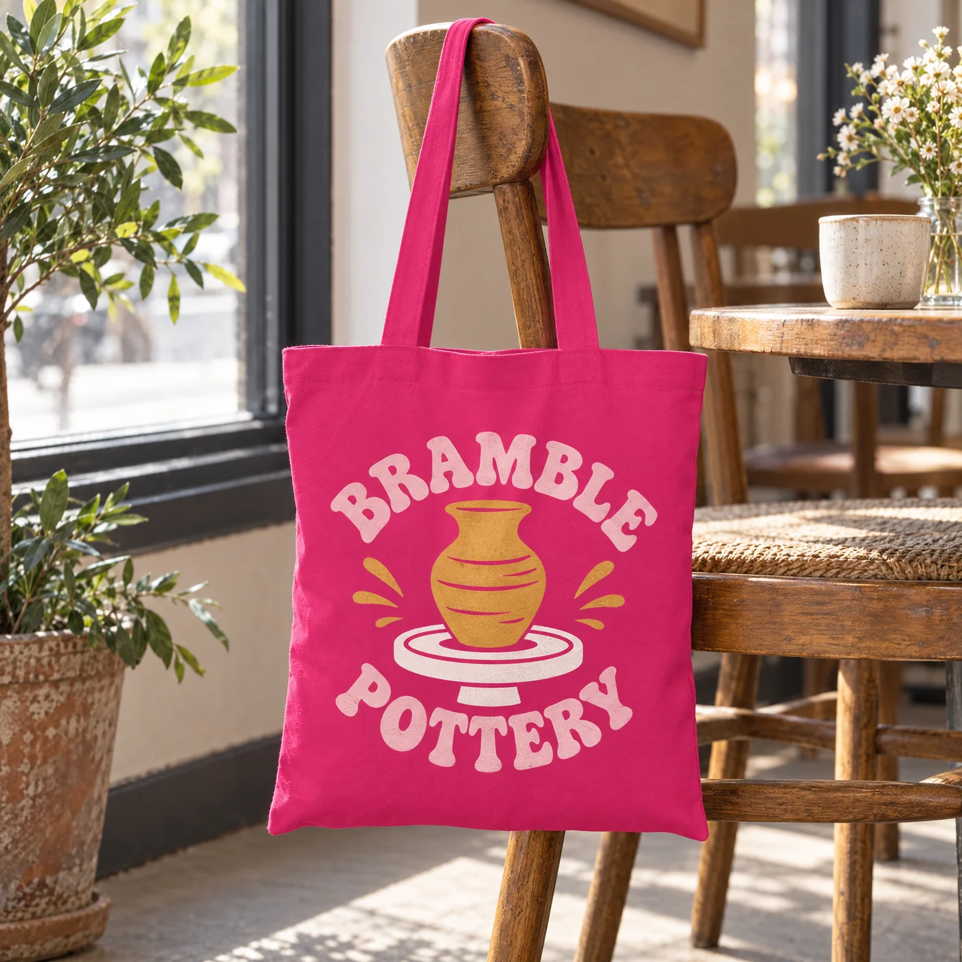 Pink Recycled Cotton Tote Bag, Custom Printed lifestyle