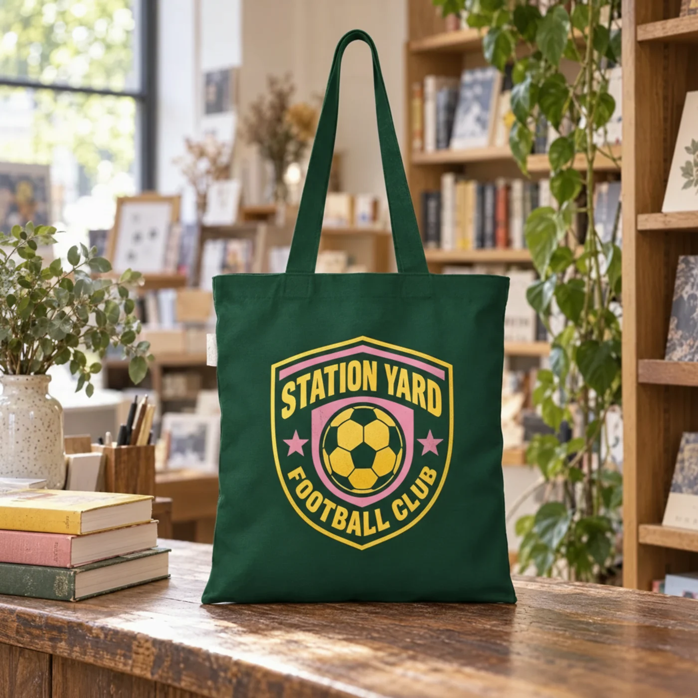 Recycled Cotton Tote Bag in Bottle Green printed with a custom logo