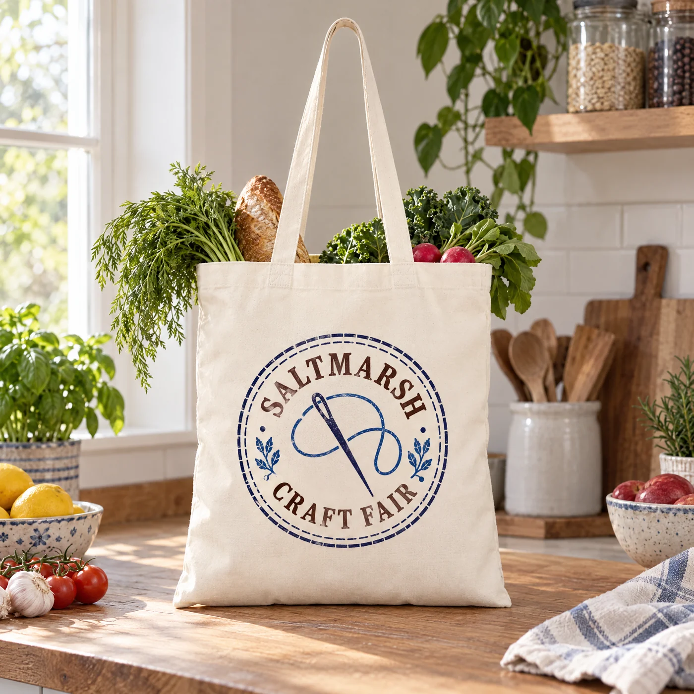 Natural Recycled Cotton Tote Bag, Custom Printed lifestyle