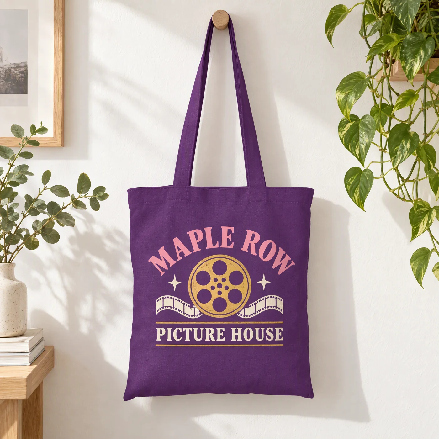 Purple Recycled Cotton Tote Bag, Printed lifestyle