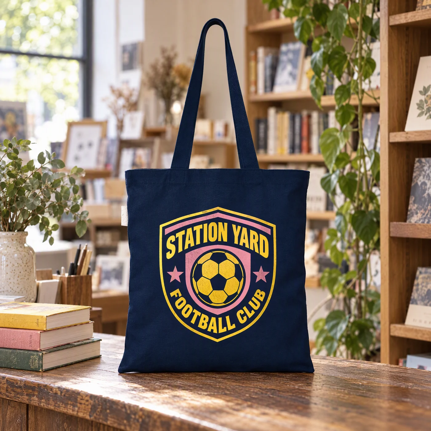 Navy Recycled Cotton Tote Bag, Custom Printed lifestyle