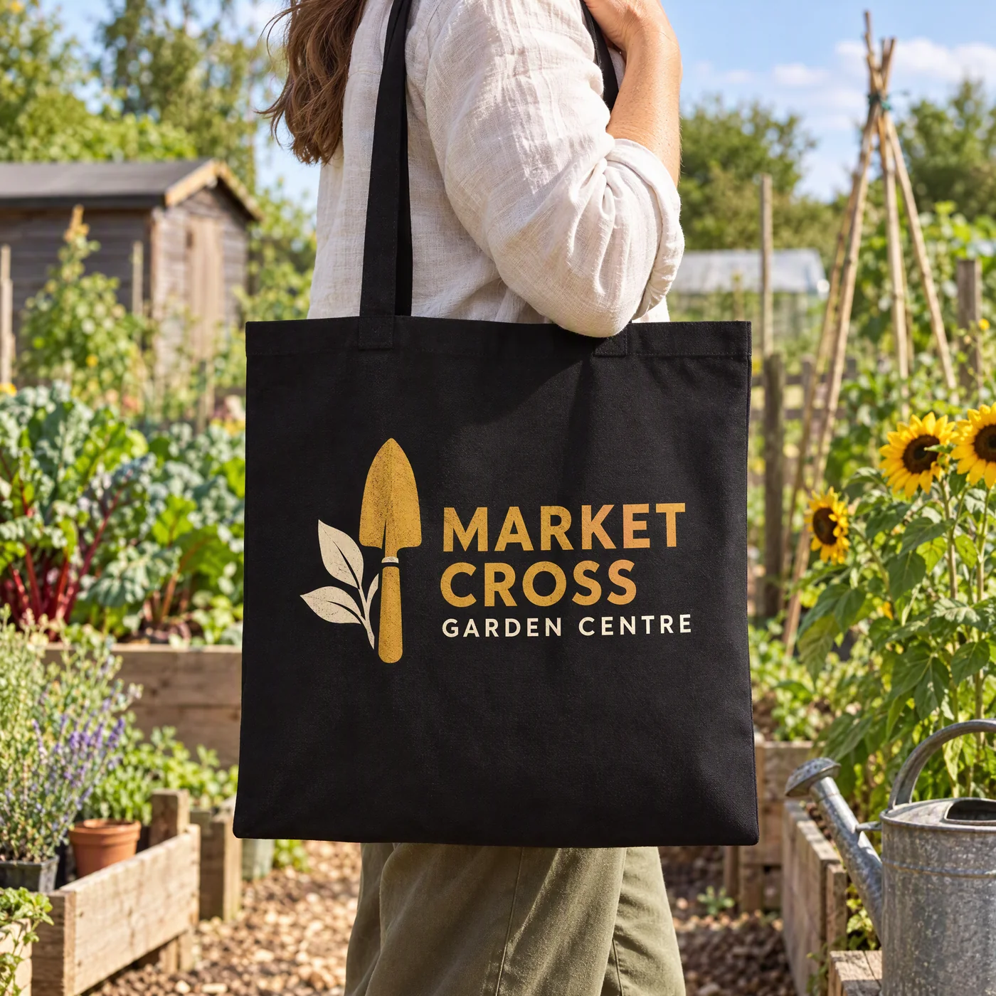 Black Recycled Cotton Tote Bag with Long Handles lifestyle