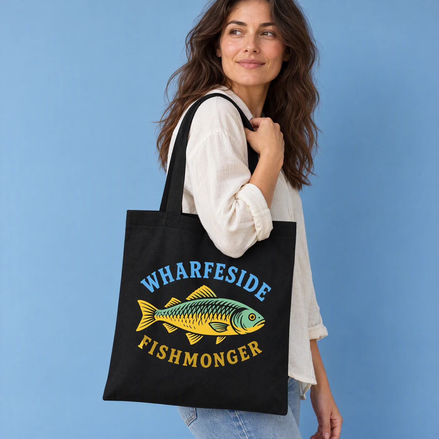 Organic Cotton Tote Bag in Black, Long Handles lifestyle