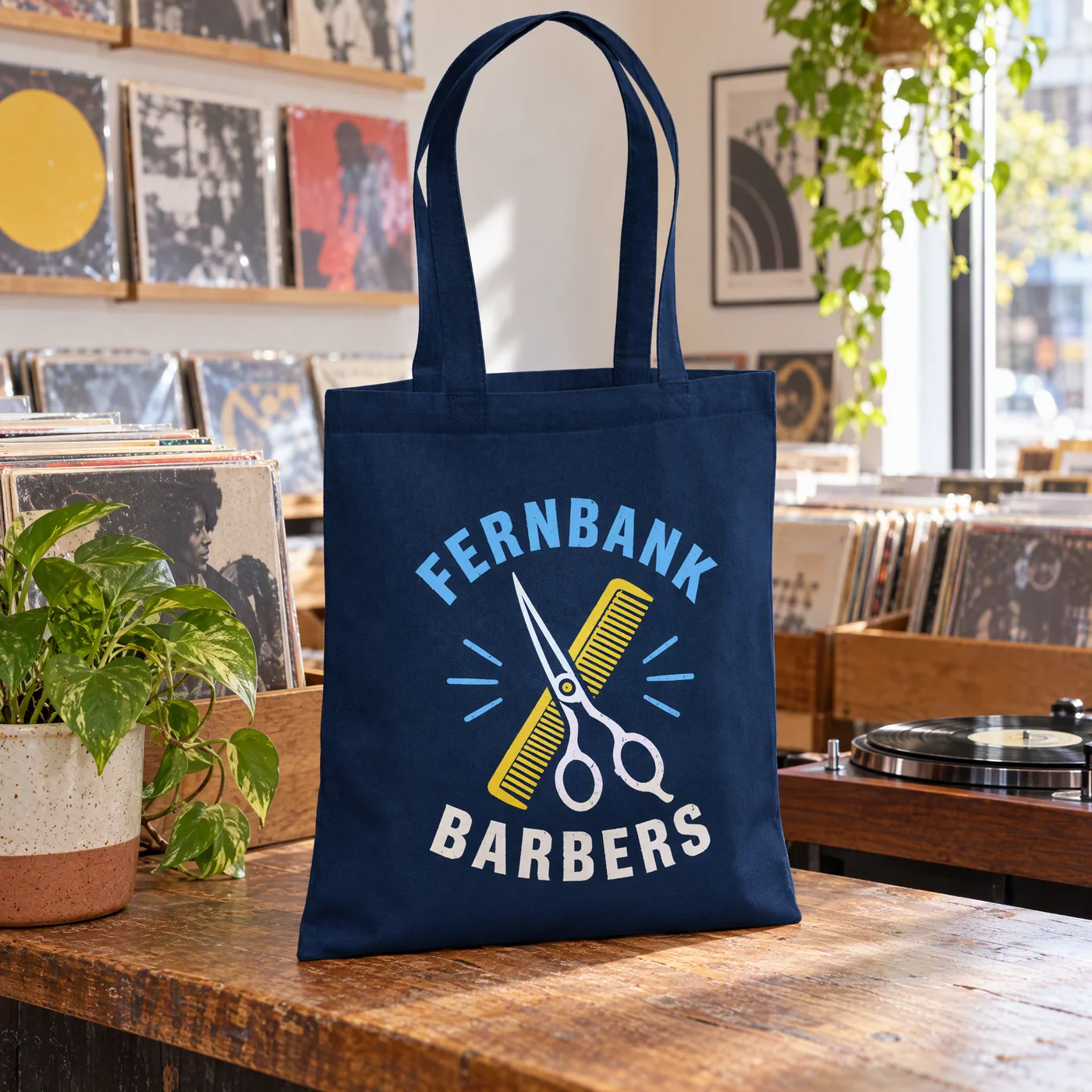 French Navy Organic Tote Bag with Long Handles lifestyle
