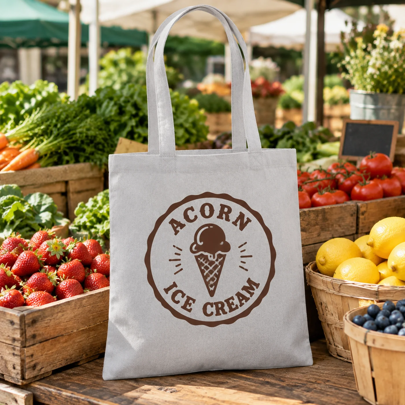 Light Grey Organic Cotton Tote Bag with Printed Logo lifestyle