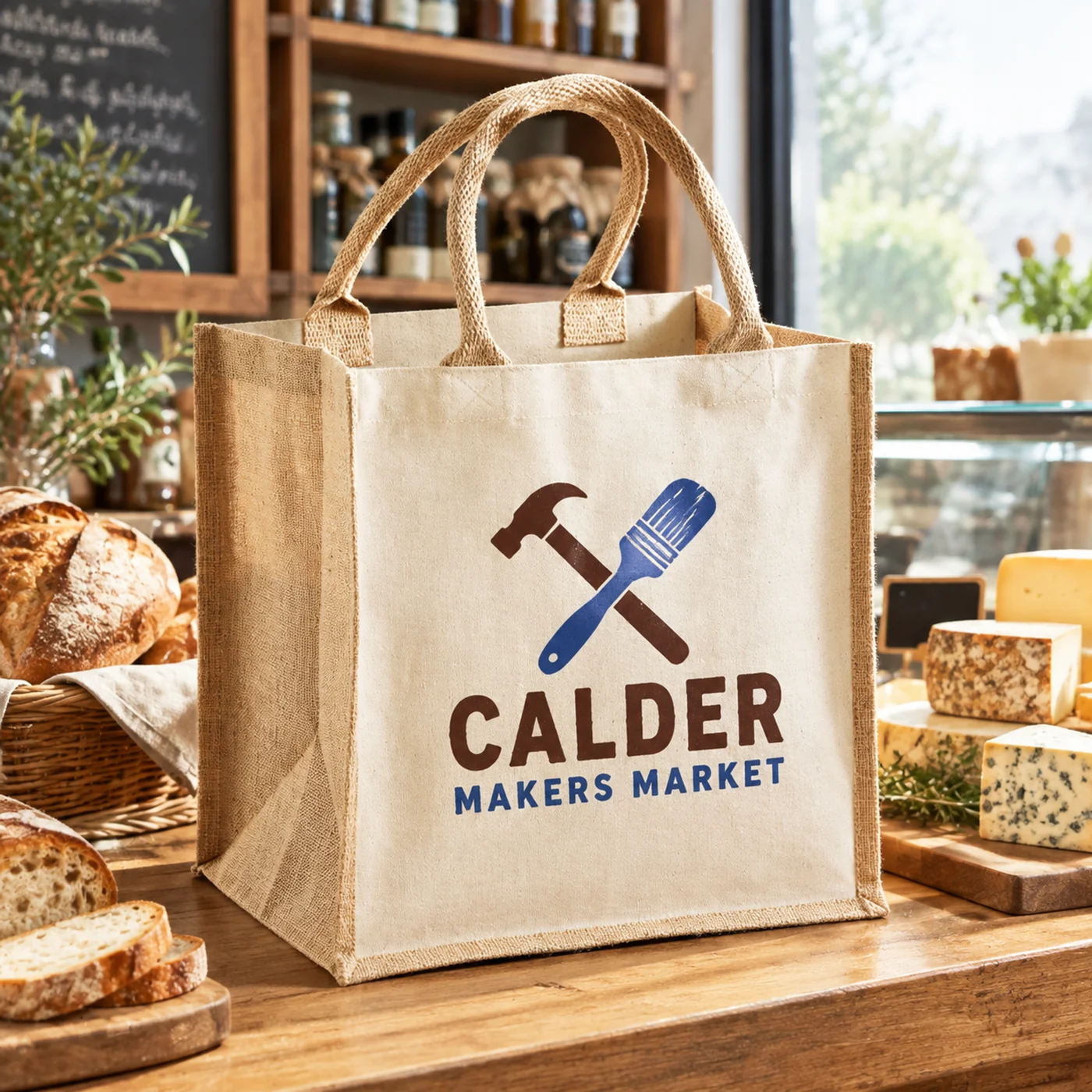Midi Jute and Cotton Canvas Bag in Natural lifestyle