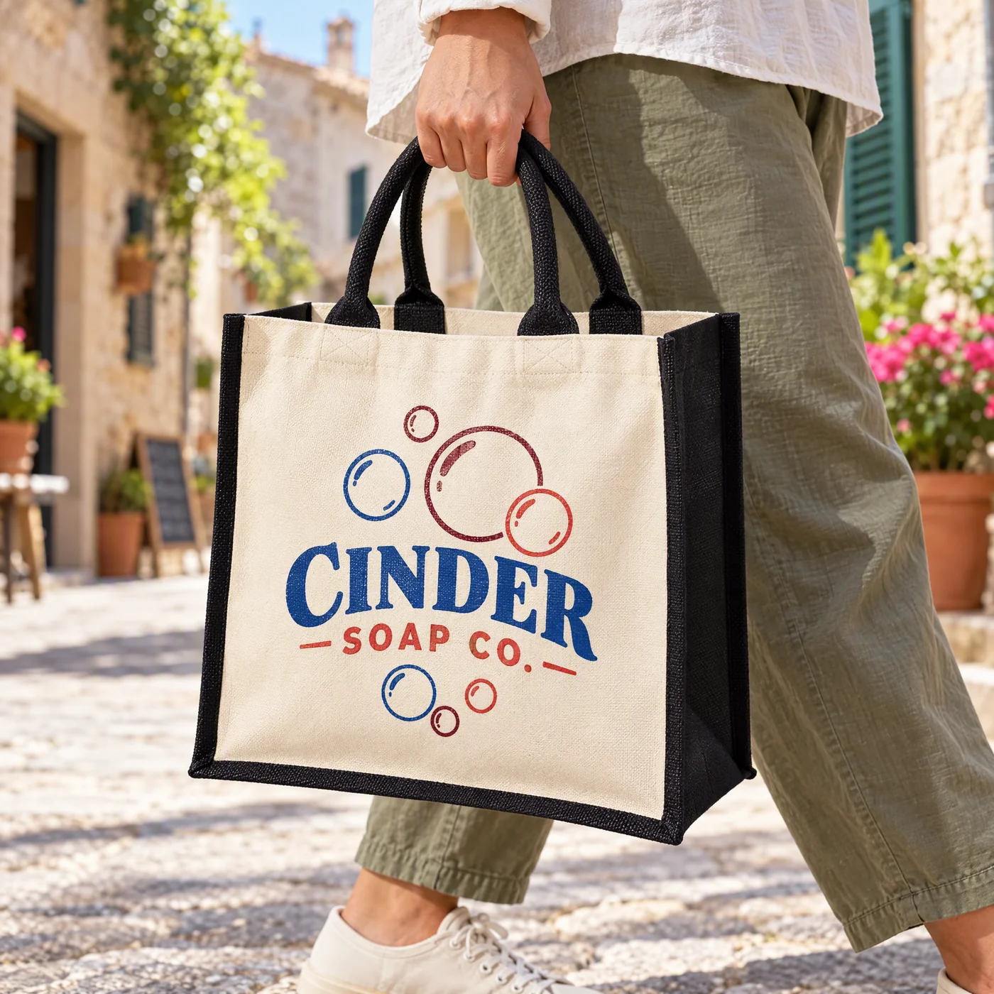 Midi Jute Canvas Shopper with Black Jute Sides lifestyle
