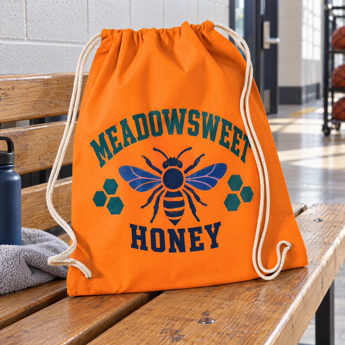 Orange Cotton Gymsac with White Drawcords lifestyle