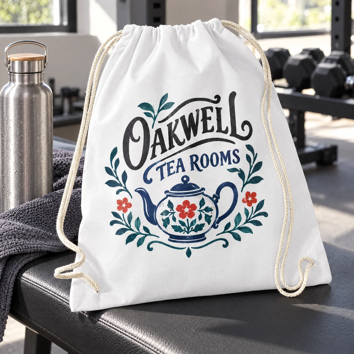 White Cotton Drawstring Bag for Multi-Colour Logos lifestyle