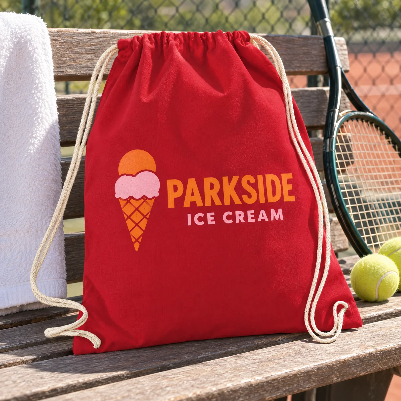 Printed Cotton Drawstring Bag in Classic Red lifestyle