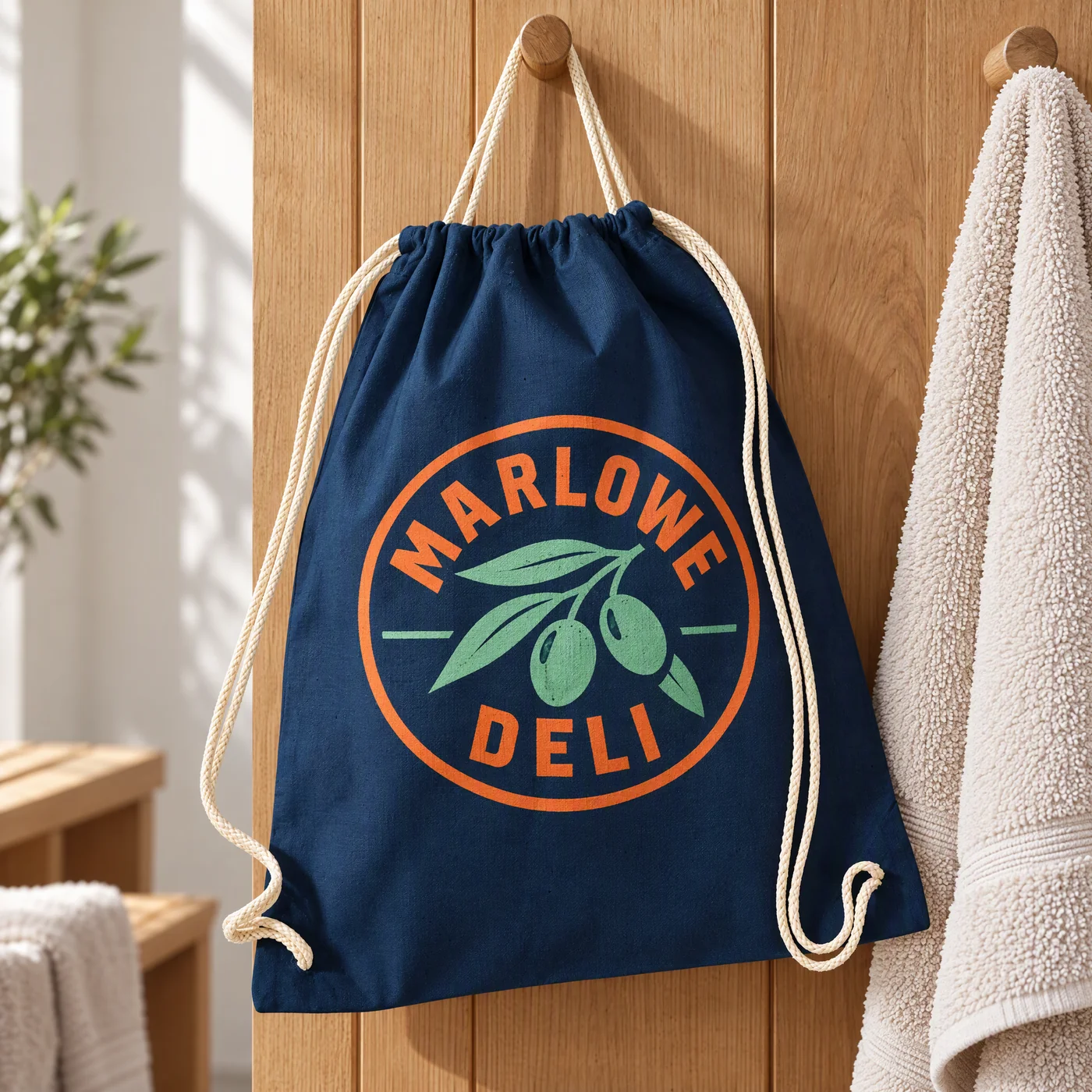 French Navy Cotton Drawstring Bag with Your Logo lifestyle