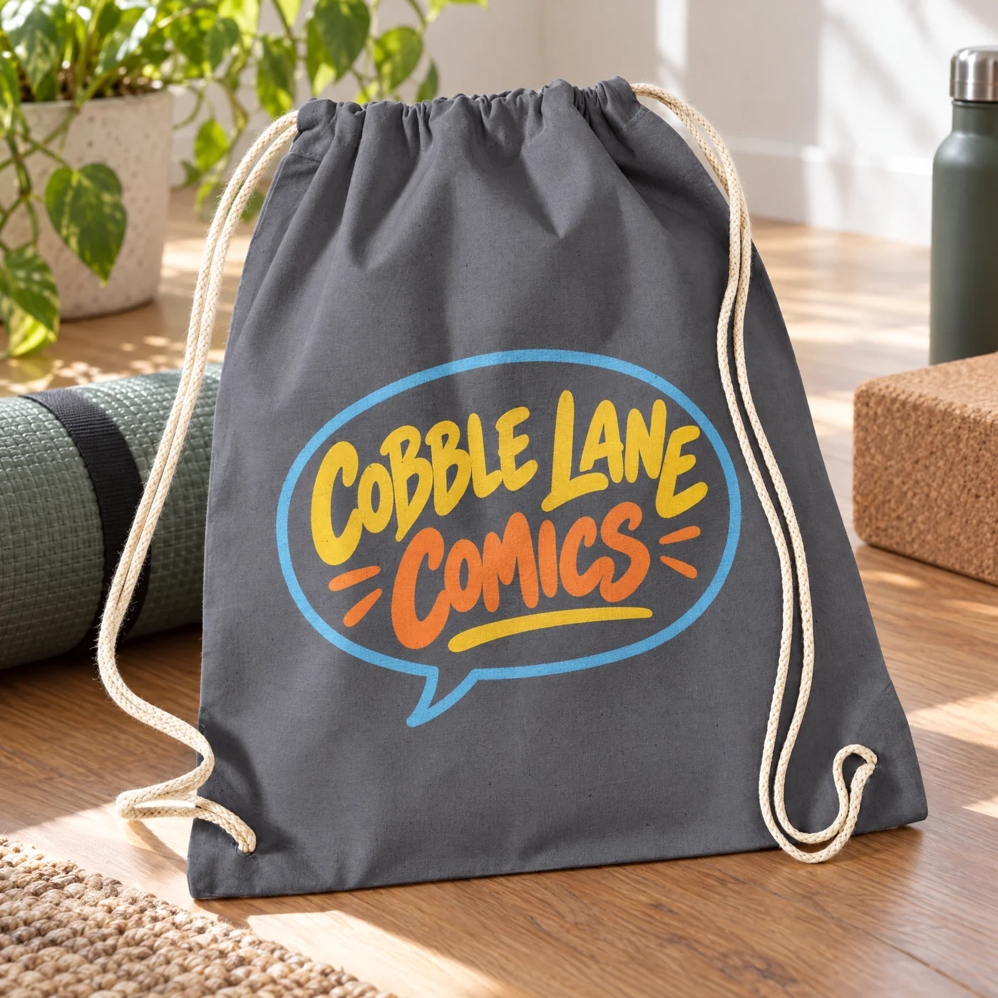 Graphite Grey Cotton Gym Bag with Drawstring lifestyle