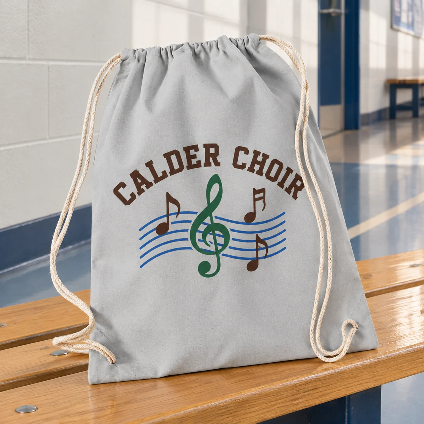 Light Grey Cotton Drawstring Bag for Branded Kit lifestyle