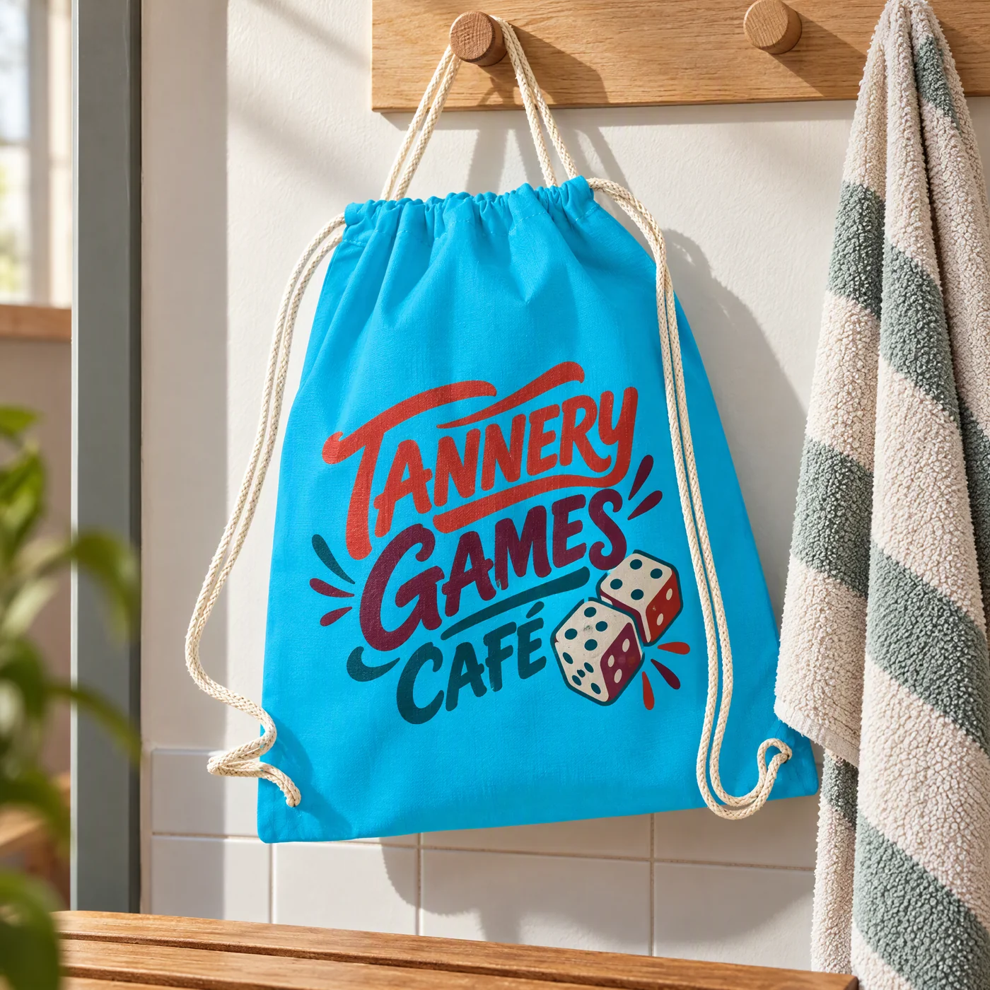 Surf Blue Cotton Drawstring Bag for Swim Clubs lifestyle