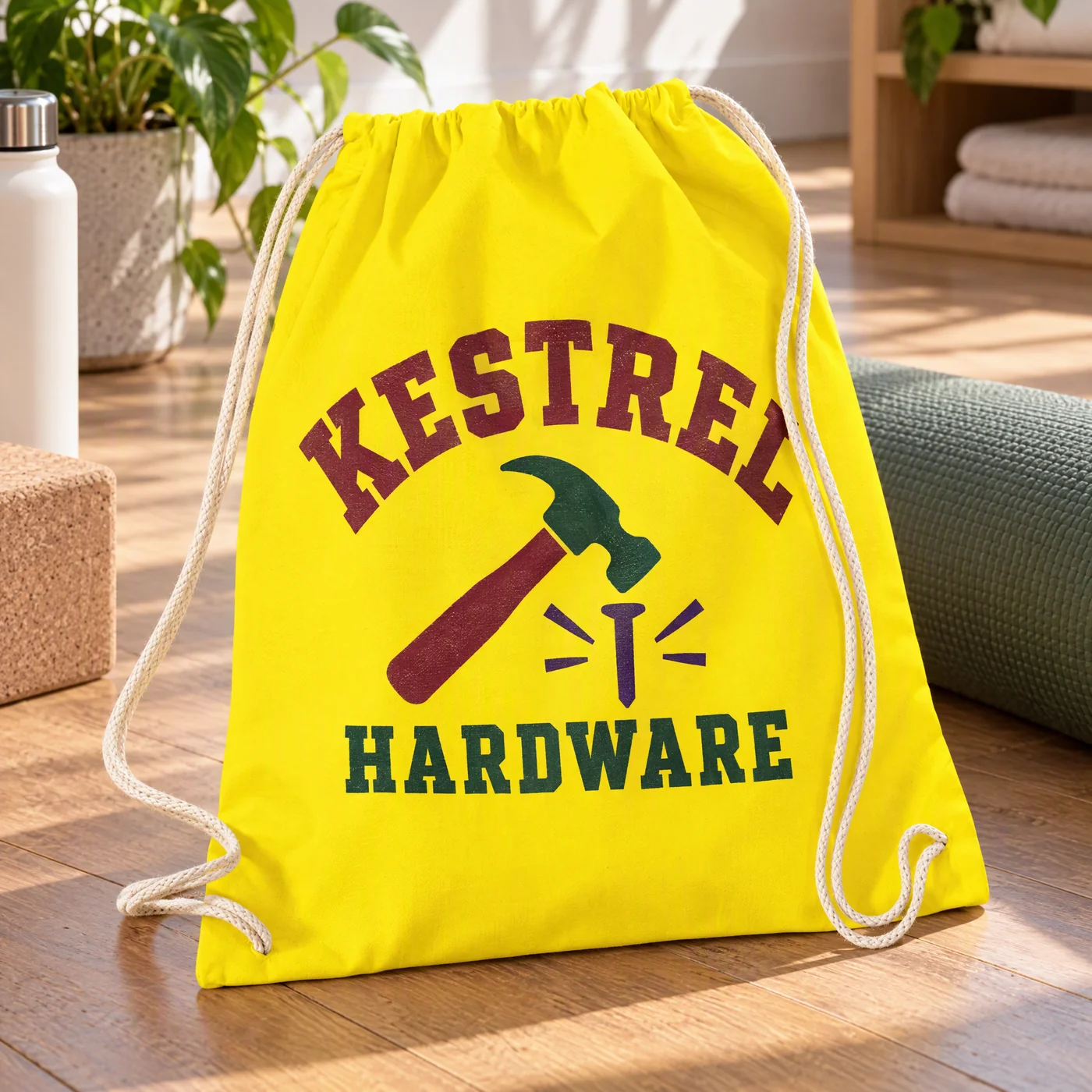 Yellow Cotton Drawstring Bag for Events and Schools lifestyle