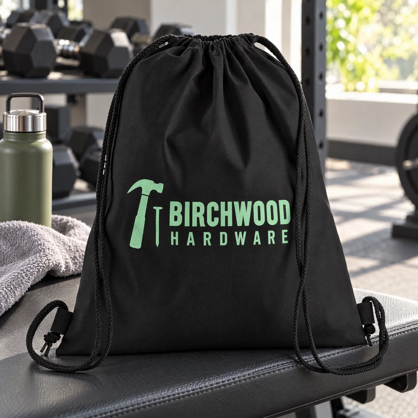 Black Premium Cotton Drawstring Bag, Heavyweight lifestyle