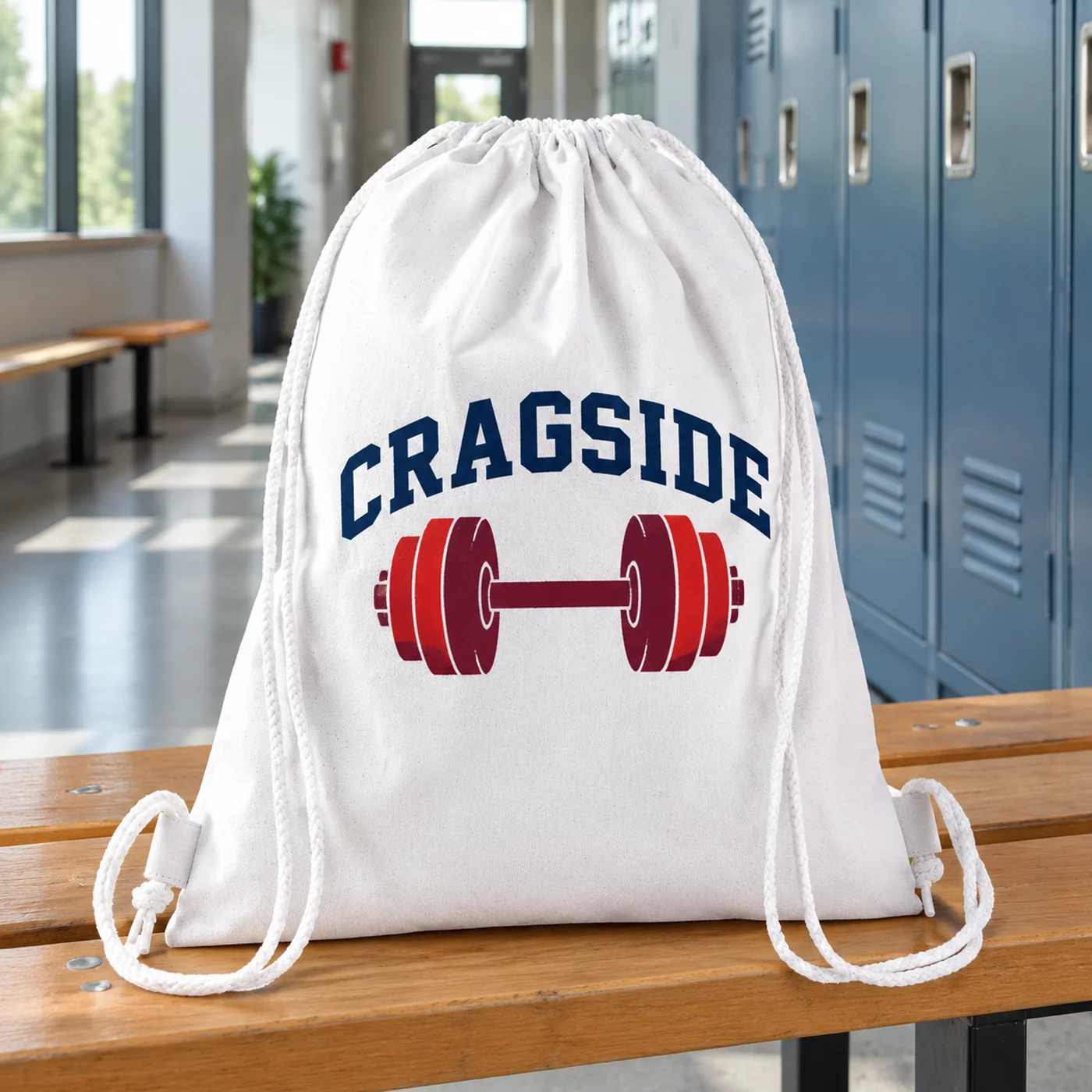 Premium White Cotton Drawstring Bag in 200gsm lifestyle
