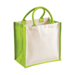 Natural-Apple Green Midi Jute Cotton Canvas Bag thumbnail